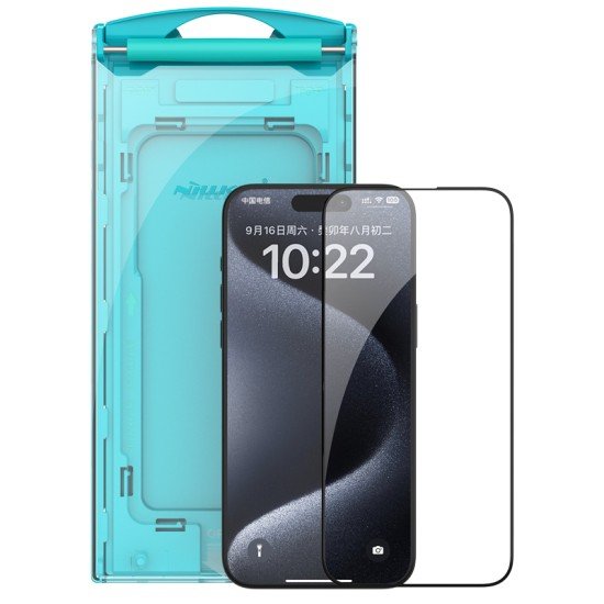 Folie protectie Nillkin EZ SET din sticla securizata pentru iPhone 15 Pro Negru - 2buc.