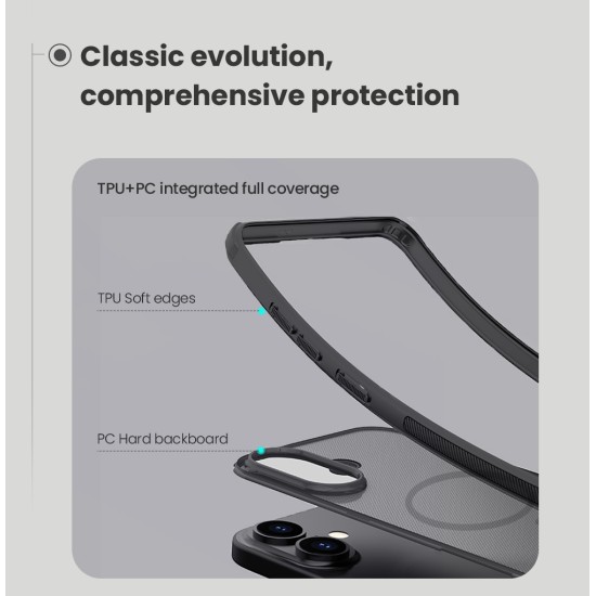 Husa protectie magnetică spate din plastic transparentă neagră pentru iPhone 17