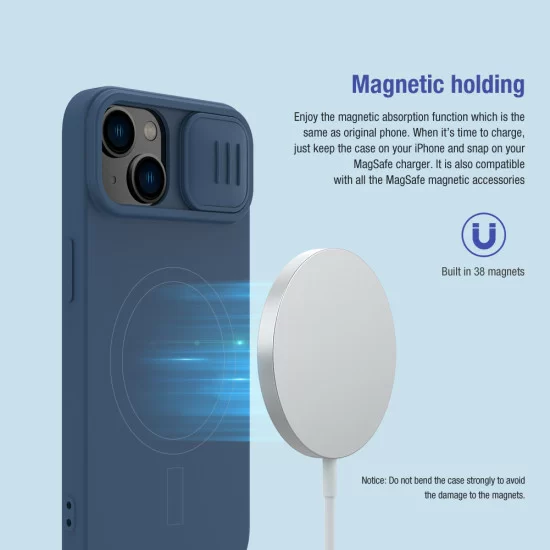 Husa Magnetica CamShield Silky din silicon pentru iPhone 15 Albastru