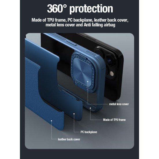 Husa magnetică din piele Nillkin CamShield negru pentru Apple Iphone 15 Pro