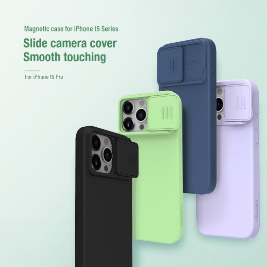 Husa Magnetica CamShield Pro Silky din silicon pentru iPhone 15 Pro Verde