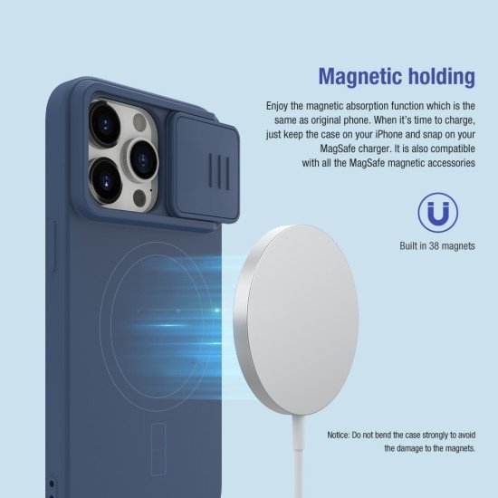 Husa Magnetica CamShield Pro Silky din silicon pentru iPhone 15 Pro Max Albastru închis