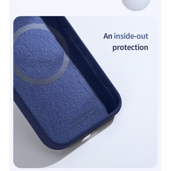 Husa Magnetica LensWing Silky din silicon pentru iPhone 15 Pro Max Albastru