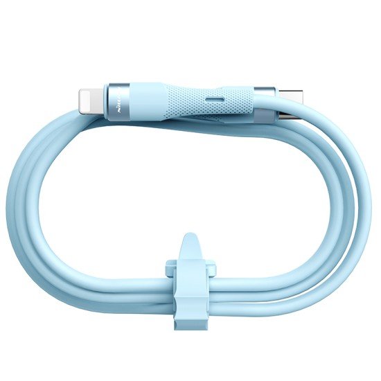 Cablu din silicon lichid Flowspeed Tip-C la Lightning 27W 120cm albastru