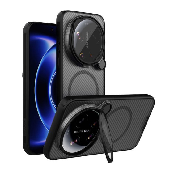 Xiaomi 17 Ultra husă magnetică CamShield Prop cu spate rigid și protecție pentru cameră, negru transparent